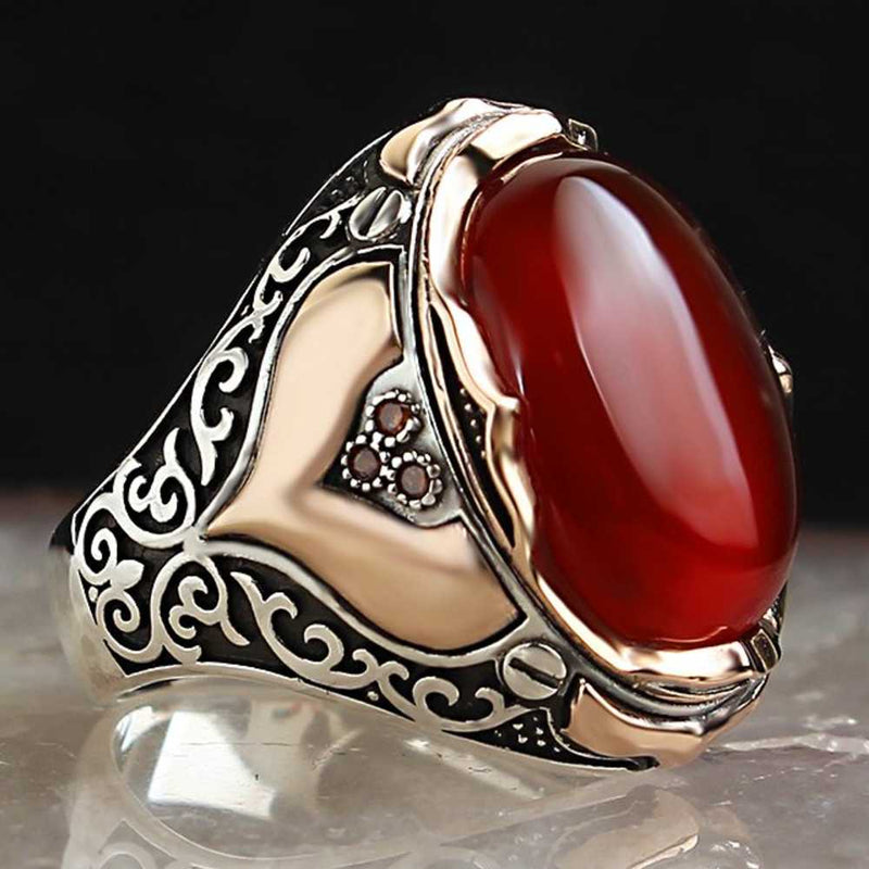 Carnelian Agate Aqeeq 925 Sterling Silver Elegant Mens Ring silverbazaaristanbul 