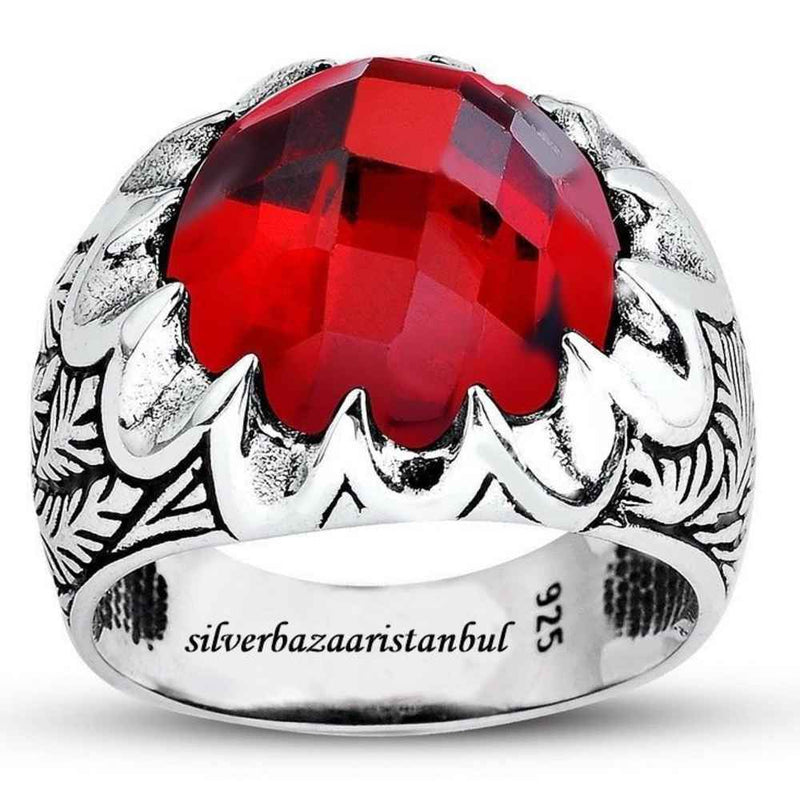 Chevalier Ruby Stone Handmade 925 Sterling Silver Mens Ring silverbazaaristanbul 