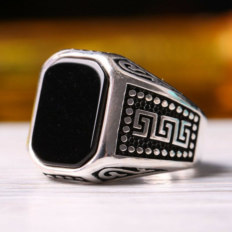 Classic 925 Sterling Silver Black Onyx Stone Mens Ring silverbazaaristanbul 