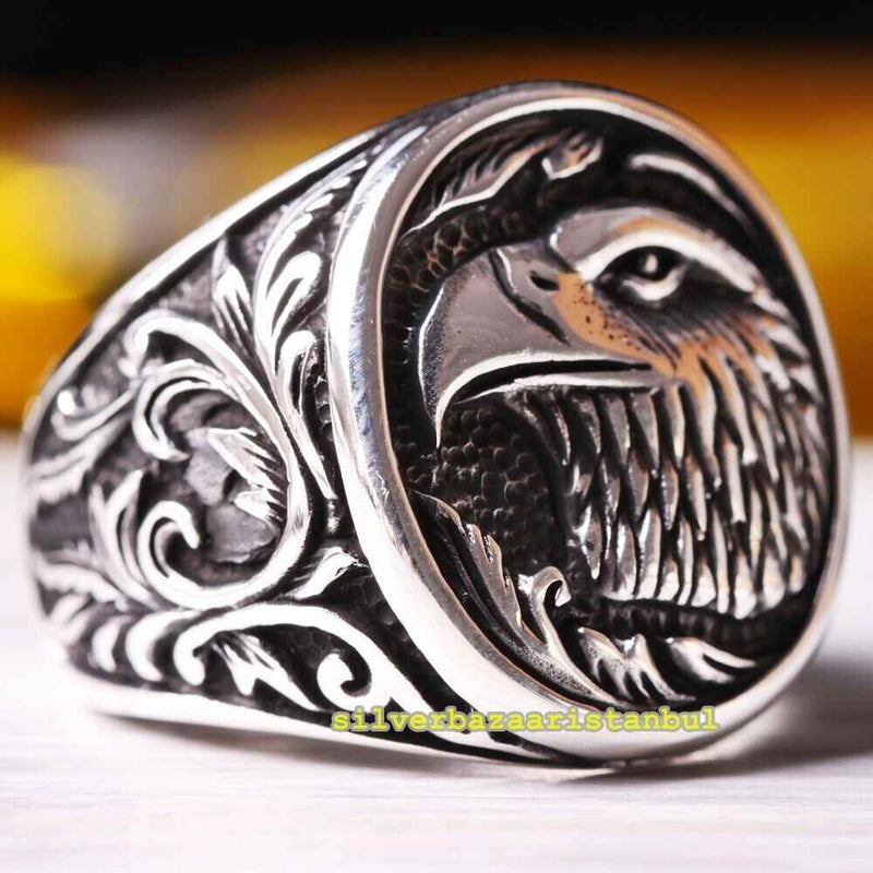 Copy of 925 Sterling Eagle Sapphire and Onyx Stone Mens Ring silverbazaaristanbul 