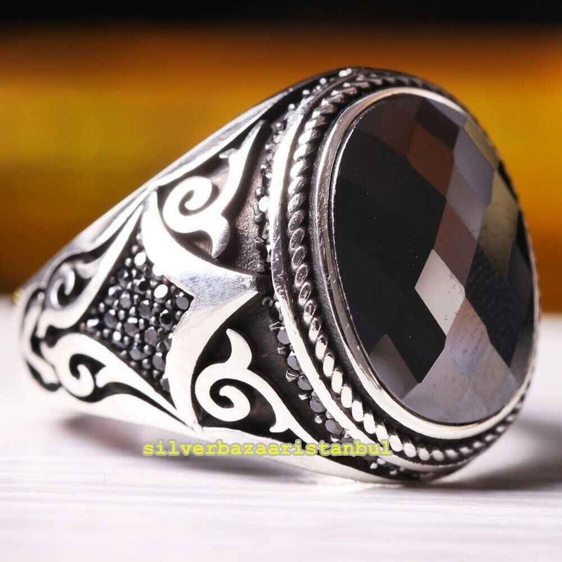 Copy of 925 Sterling Eagle Sapphire and Onyx Stone Mens Ring silverbazaaristanbul 