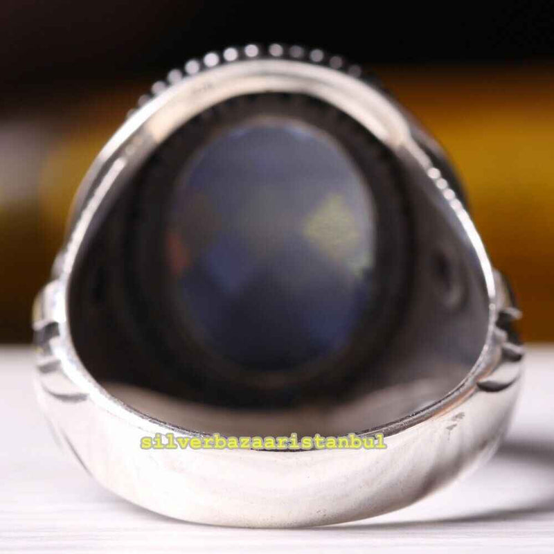 Copy of 925 Sterling Eagle Sapphire and Onyx Stone Mens Ring silverbazaaristanbul 