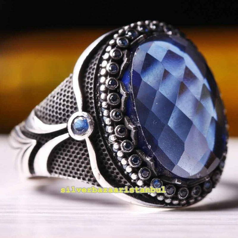 Copy of 925 Sterling Eagle Sapphire and Onyx Stone Mens Ring silverbazaaristanbul 