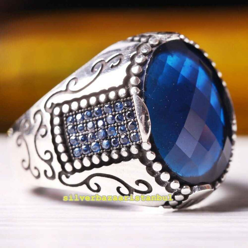 Copy of 925 Sterling Eagle Sapphire and Onyx Stone Mens Ring silverbazaaristanbul 