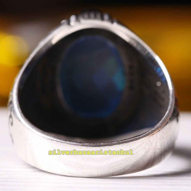 Copy of 925 Sterling Eagle Sapphire and Onyx Stone Mens Ring silverbazaaristanbul 