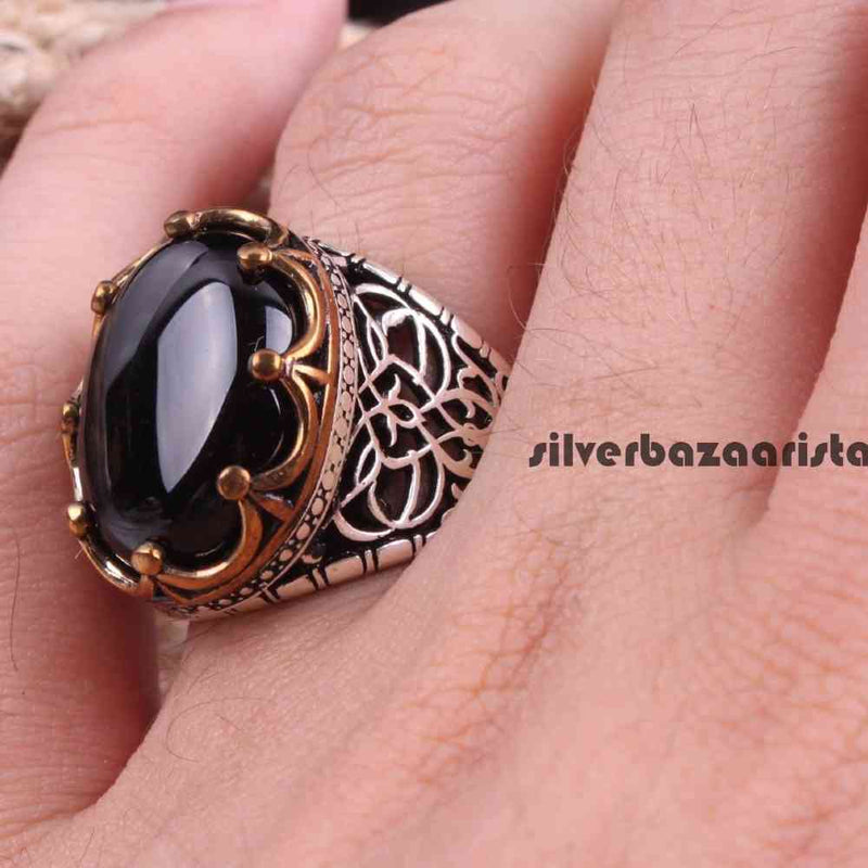 Crown Style 925 Sterling Silver Onyx Stone Ring for Men silverbazaaristanbul 