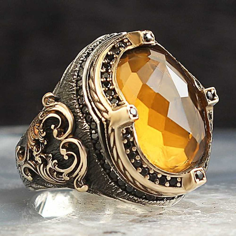 Gold Ring Men Citrine Stone Ring Price Crystal Citrine Stone 925