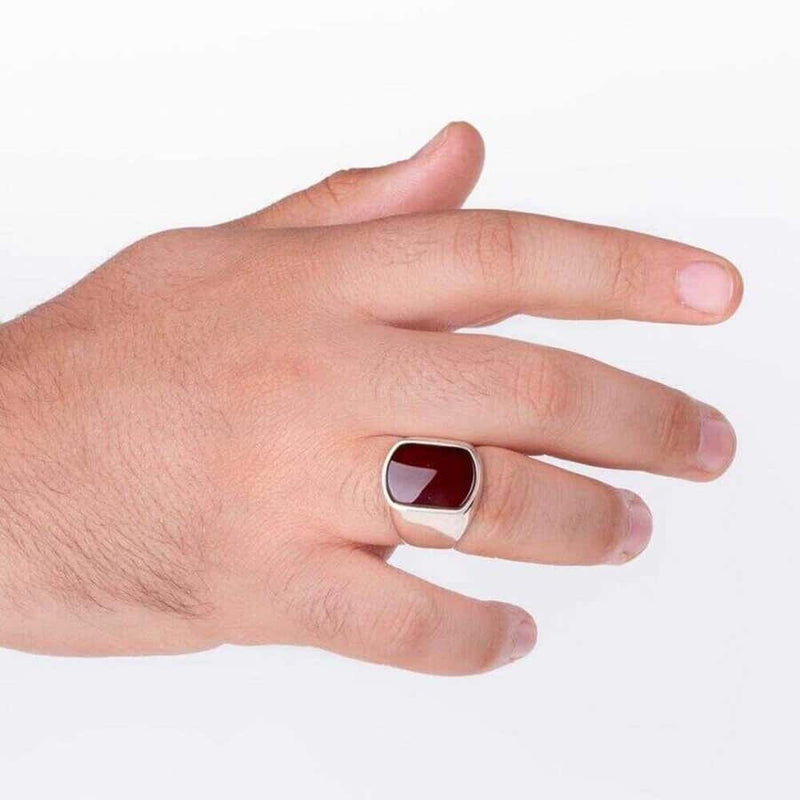 Curved 925 Sterling Red Agate Aqeeq Stone Mens Ring silverbazaaristanbul 