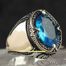 Curved Aquamarine Handmade 925 Sterling Silver Mens Ring silverbazaaristanbul 