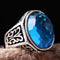 Curved Aquamarine Stone Jewelry 925 Sterling Silver Men Solid Ring silverbazaaristanbul 