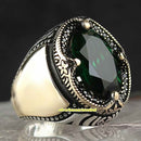 Curved Emerald Handmade 925 Sterling Silver Mens Ring silverbazaaristanbul 