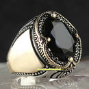 Curved Onyx Handmade 925 Sterling Silver Black Mens Ring silverbazaaristanbul 