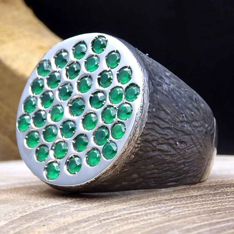 Customizable Pegging Technique Emerald 925 Sterling Silver Mens Ring silverbazaaristanbul 