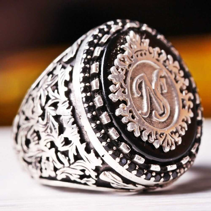 Customizable Special Logo Onyx Stone 925 Sterling Silver Mens Ring silverbazaaristanbul 