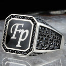 Customizable Two Letter 925 Sterling Silver Onyx Stone Mens Ring silverbazaaristanbul 