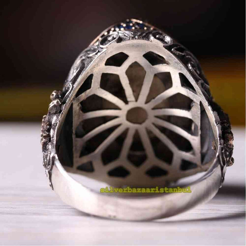 Dome Cut Sapphire 925 Sterling Silver Exclusive Mens Ring silverbazaaristanbul 