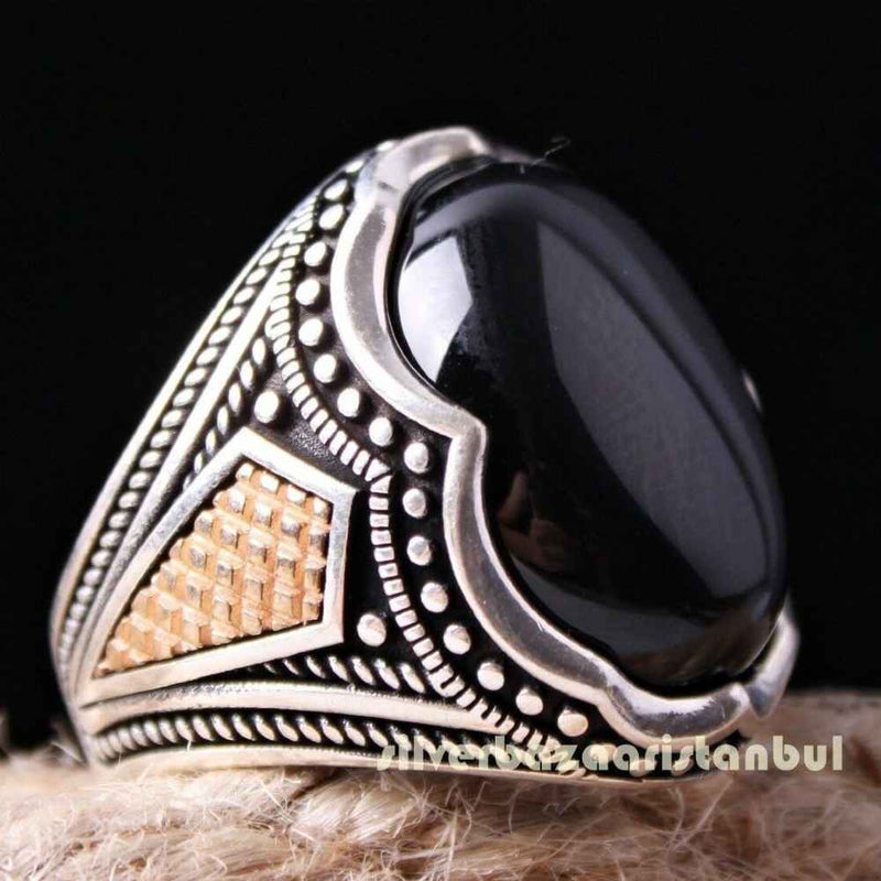 Dot 925 Sterling Silver Special Black Onyx Stone Men Man Ring silverbazaaristanbul 