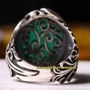 Double Eagle Design Green Agate Stone 925 Sterling Silver Mens Ring silverbazaaristanbul 
