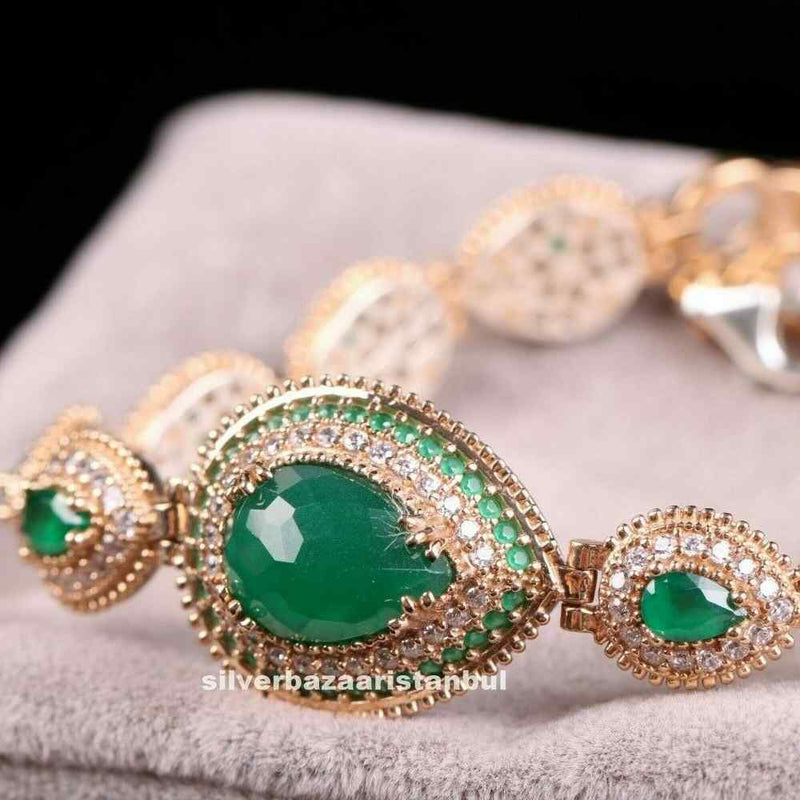 Drop Emerald Stone Luxury Design 925 Sterling Silver Women Bracelet silverbazaaristanbul 