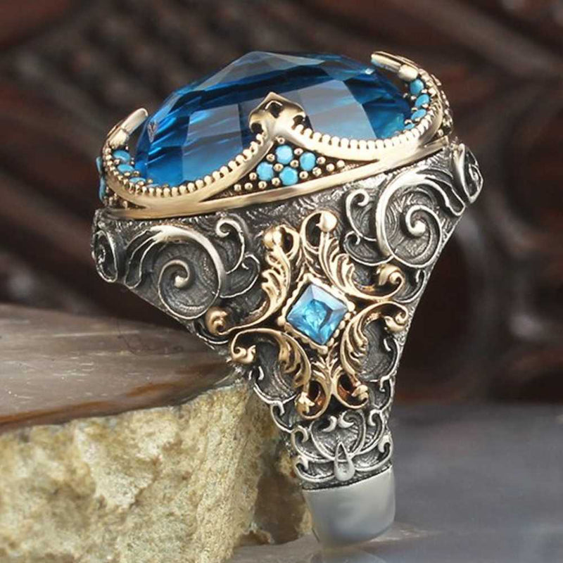 Elegant Dome 925 Sterling Silver Aquamarine Stone Mens Ring silverbazaaristanbul 