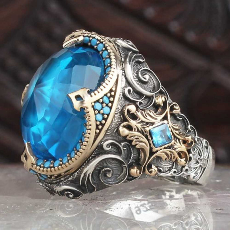 Elegant Dome 925 Sterling Silver Aquamarine Stone Mens Ring silverbazaaristanbul 