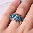 Elegant Multi Aquamarine Stone 925 Sterling Silver Mens Ring silverbazaaristanbul 