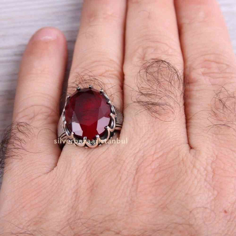 Elite Ruby Stone Jewelry Handmade 925 Sterling Silver Mens Ring silverbazaaristanbul 