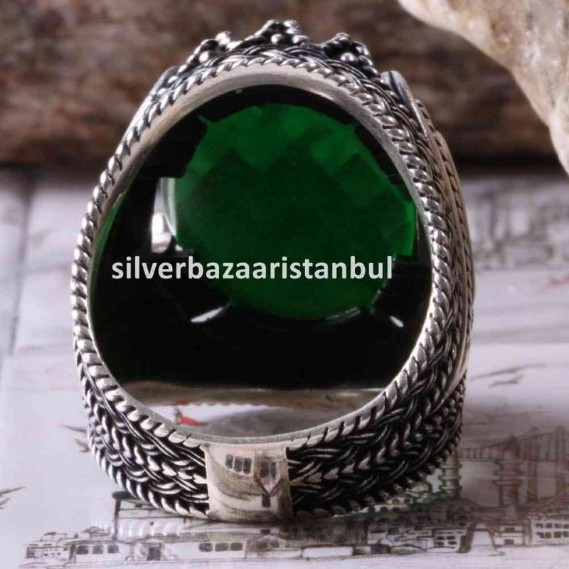 Emerald Stone Jewelry Handmade 925 Sterling Silver Men Ring silverbazaaristanbul 