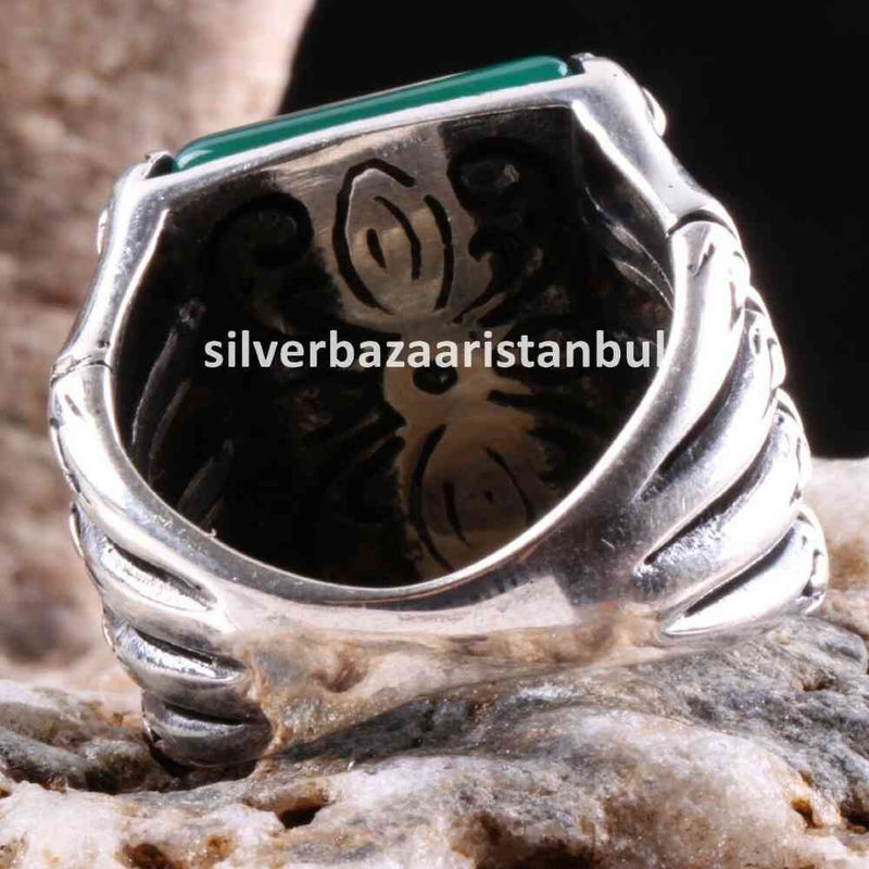 Emerald Stone Jewelry Handmade 925 Sterling Silver Men Ring silverbazaaristanbul 