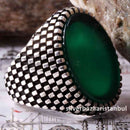 Emerald Stone Jewelry Handmade 925 Sterling Silver Men Ring silverbazaaristanbul 