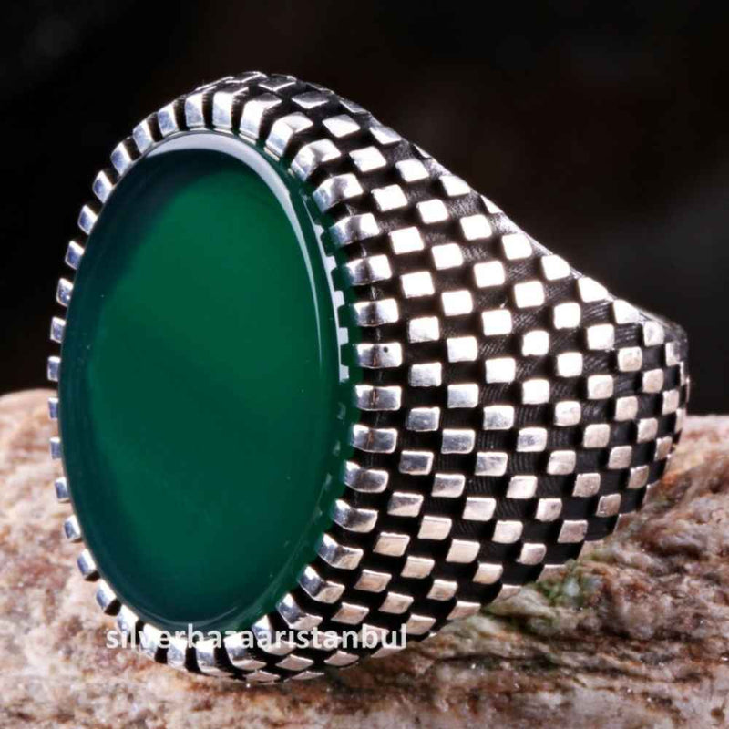 Emerald Stone Jewelry Handmade 925 Sterling Silver Men Ring silverbazaaristanbul 