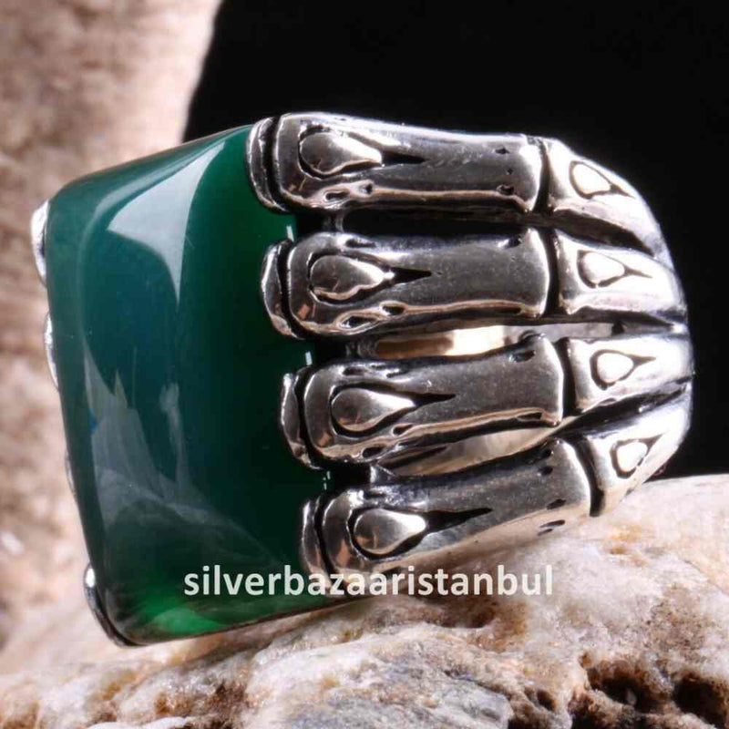 Emerald Stone Jewelry Handmade 925 Sterling Silver Men Ring silverbazaaristanbul 