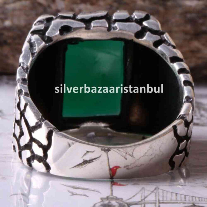 Emerald Stone Jewelry Handmade 925 Sterling Silver Men Ring silverbazaaristanbul 