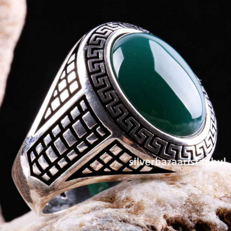 Emerald Stone Jewelry Handmade 925 Sterling Silver Men Ring silverbazaaristanbul 