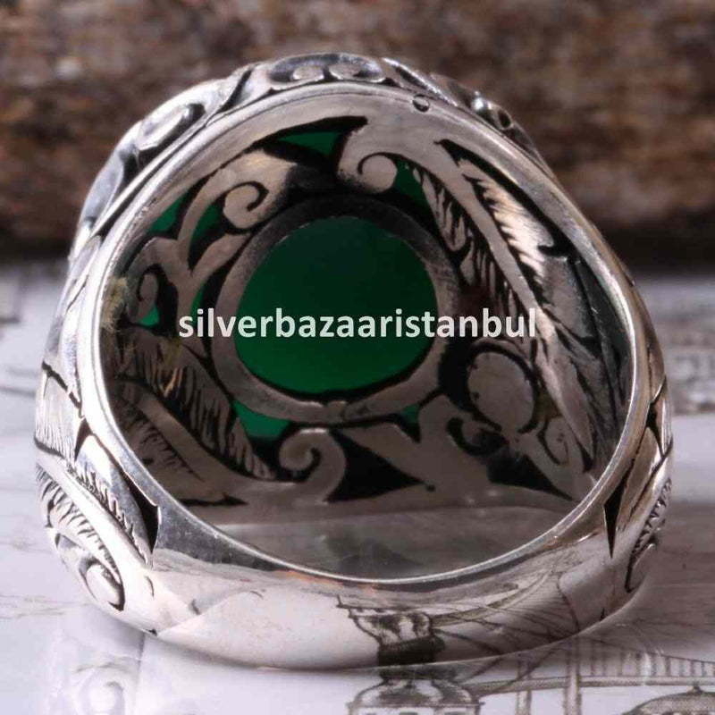 Emerald Stone Jewelry Handmade 925 Sterling Silver Men Ring silverbazaaristanbul 