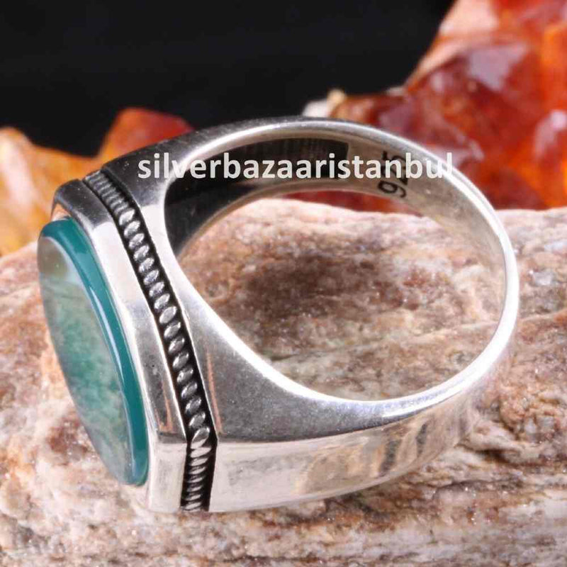 Emerald Stone Jewelry Handmade 925 Sterling Silver Men Ring silverbazaaristanbul 