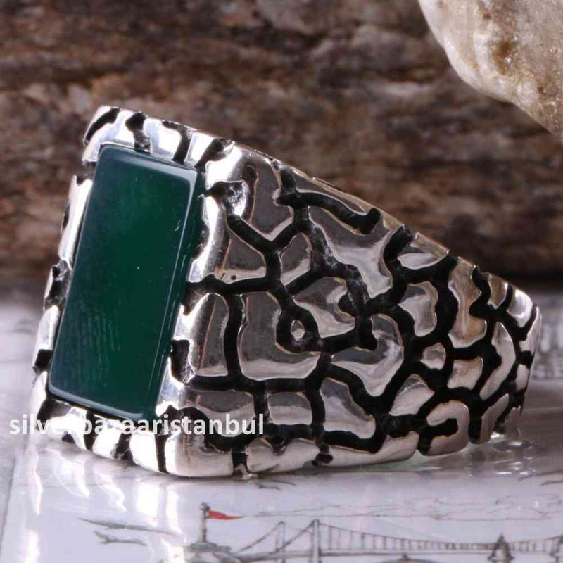 Emerald Stone Jewelry Handmade 925 Sterling Silver Men Ring silverbazaaristanbul 