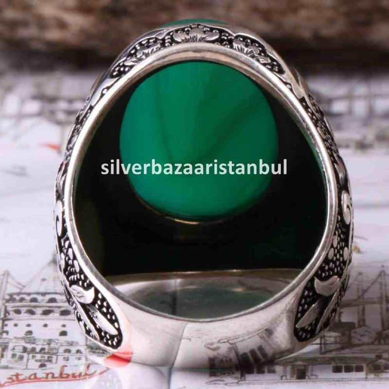 Emerald Stone Jewelry Handmade 925 Sterling Silver Men Ring silverbazaaristanbul 