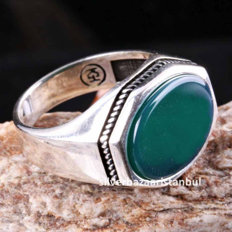 Emerald Stone Jewelry Handmade 925 Sterling Silver Men Ring silverbazaaristanbul 