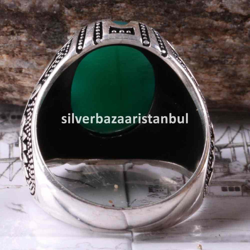 Emerald Stone Jewelry Handmade 925 Sterling Silver Men Ring silverbazaaristanbul 