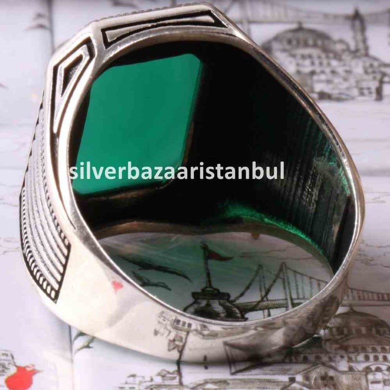 Emerald Stone Jewelry Handmade 925 Sterling Silver Men Ring silverbazaaristanbul 