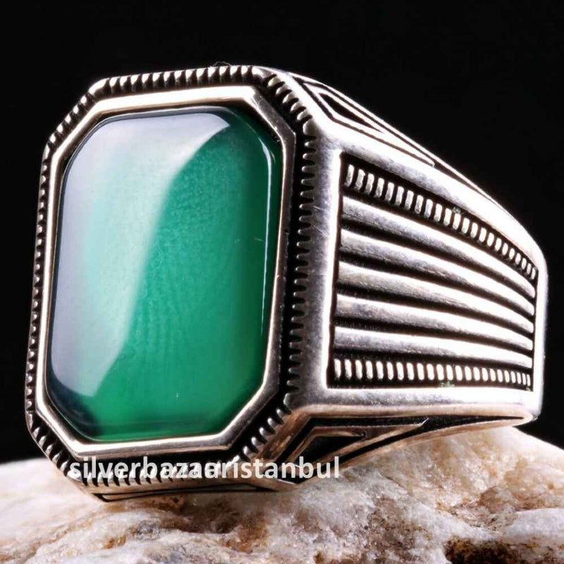Emerald Stone Jewelry Handmade 925 Sterling Silver Men Ring silverbazaaristanbul 