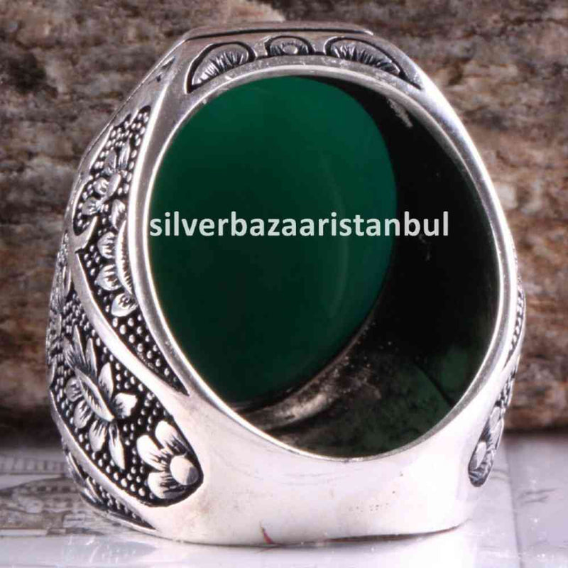 Emerald Stone Jewelry Handmade 925 Sterling Silver Men Ring silverbazaaristanbul 