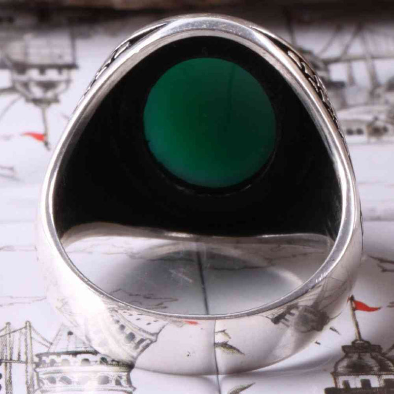 Emerald Stone Jewelry Handmade 925 Sterling Silver Men Ring silverbazaaristanbul 