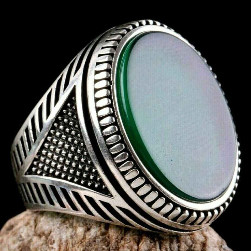 Emerald Stone Jewelry Handmade 925 Sterling Silver Men Ring silverbazaaristanbul 