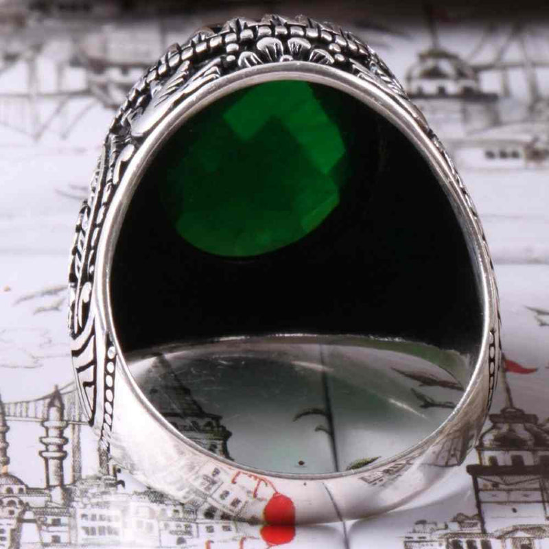 Emerald Stone Jewelry Handmade 925 Sterling Silver Men Ring silverbazaaristanbul 