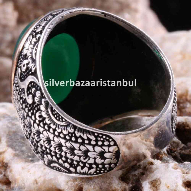 Emerald Stone Jewelry Handmade 925 Sterling Silver Men silverbazaaristanbul 