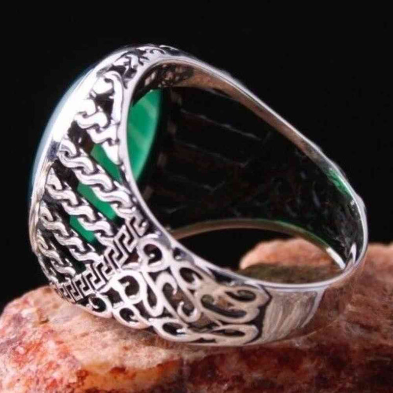 Emerald Stone Jewelry Handmade 925 Sterling Silver Mens Ring silverbazaaristanbul 