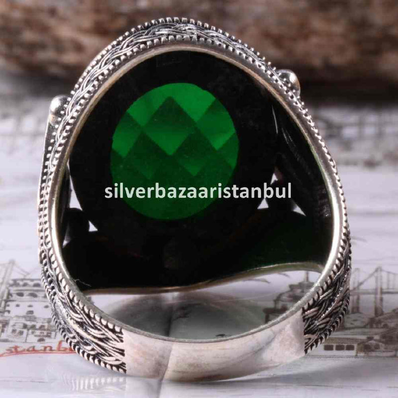 Emerald Stone Jewelry IYI Handmade 925 Sterling Silver Men Ring silverbazaaristanbul 