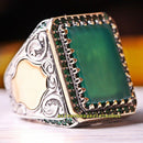 Emerald Stone Turkish Handmade 925 Sterling Silver Ottoman Mens Ring silverbazaaristanbul 